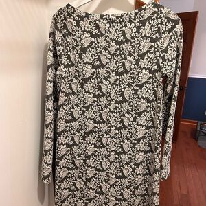 LOFT Black and Cream Floral Long Sleeve Dress
